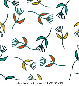 Hand drawn simple cute flower seamless pattern. Abstract floral wallpaper. Doodle plants endless background. Design for fabric, textile print, wrapping paper, cover. vector illustration