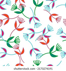 Hand drawn simple cute flower seamless pattern. Abstract floral wallpaper. Doodle plants endless background. Design for fabric, textile print, wrapping paper, cover. vector illustration