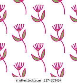 Hand drawn simple cute flower seamless pattern. Abstract floral wallpaper. Doodle plants endless background. Design for fabric, textile print, wrapping paper, cover. vector illustration