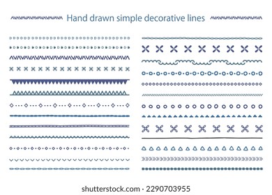 Conjunto de líneas decorativas simples dibujadas a mano, ilustración vectorial