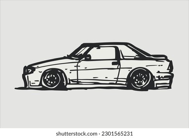 hand drawn simple design, car vector, with linear style silhouette concept, black background