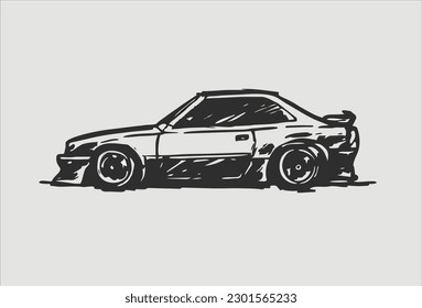 hand drawn simple design, car vector, with linear style silhouette concept, black background