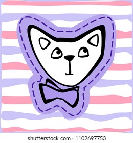 Hand Drawn Simple Doodle Cat Sticker. Vector Sketch Illustration for T Shirt Print Design