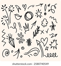 Hand drawn simple doodle elements with background cream