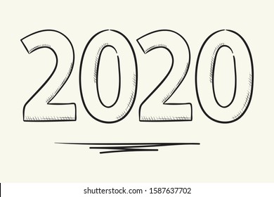 Hand drawn simple doodle lettering 2020. Vector illustration.