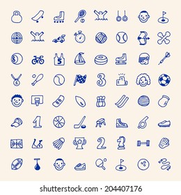 Hand drawn simple doodle sport icons set. Vector illustration.