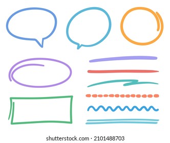 Hand drawn simple doodles. Set of freehand sketchy objects. Abstract geometric shapes. Freehand art. Colored illustration