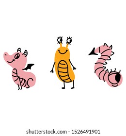 Hand drawn simple dragon monster illustration. Hand drawn fantasy creature clipart. 