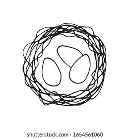 Hand drawn simple easter eggs in the nest. Doodle vector illustration in cute zenart style. Element for greeting cards, posters, stickers and seasonal design. Isolated on white background