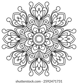 hand drawn simple and elegant mandala design for coloring book, wall art and henna design, creative mandala art for adults mandala coloring book
