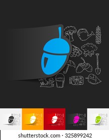 hand drawn simple elements with acorn paper sticker shadow