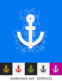 hand drawn simple elements with anchor paper sticker shadow
