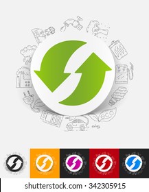 hand drawn simple elements with arrow recycling paper sticker shadow