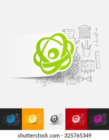 hand drawn simple elements with atom paper sticker shadow