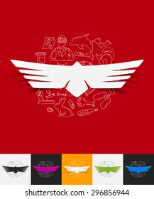 hand drawn simple elements with bird paper sticker shadow