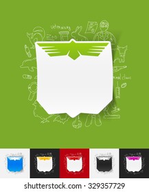 hand drawn simple elements with bird paper sticker shadow