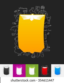 hand drawn simple elements with bird paper sticker shadow