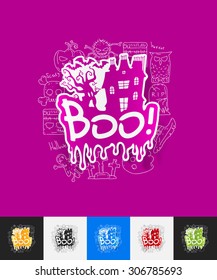 hand drawn simple elements with boo paper sticker shadow