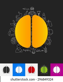 hand drawn simple elements with brain paper sticker shadow
