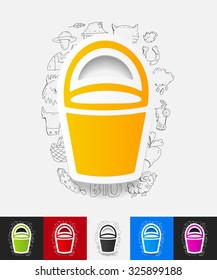 hand drawn simple elements with bucket paper sticker shadow