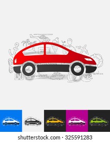 hand drawn simple elements with car paper sticker shadow