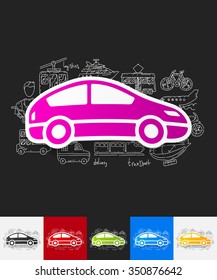 hand drawn simple elements with car paper sticker shadow