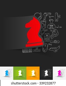 hand drawn simple elements with chess paper sticker shadow