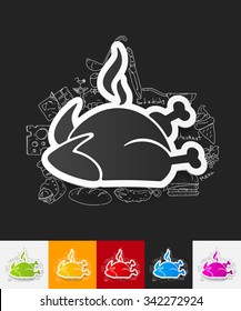 hand drawn simple elements with chicken paper sticker shadow
