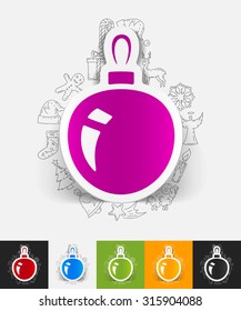 hand drawn simple elements with christmas ball paper sticker shadow