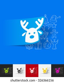 hand drawn simple elements with christmas deer paper sticker shadow