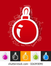 hand drawn simple elements with christmas ball paper sticker shadow