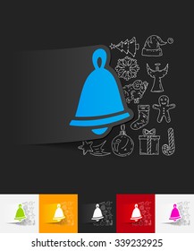 hand drawn simple elements with christmas bell paper sticker shadow