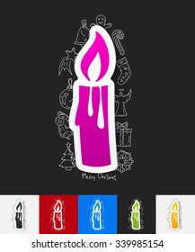 hand drawn simple elements with christmas candle paper sticker shadow