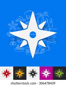 hand drawn simple elements with compass paper sticker shadow