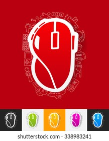 hand drawn simple elements with computer mouse paper sticker shadow