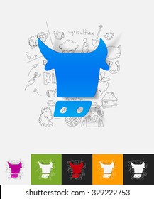 hand drawn simple elements with cow paper sticker shadow