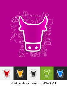hand drawn simple elements with cow paper sticker shadow