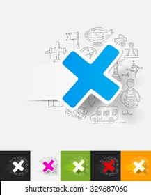 hand drawn simple elements with cross paper sticker shadow