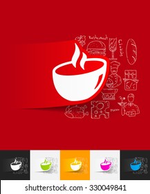 hand drawn simple elements with dish paper sticker shadow