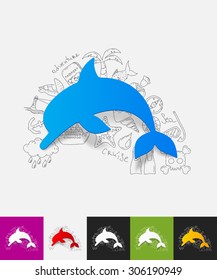 hand drawn simple elements with dolphin paper sticker shadow