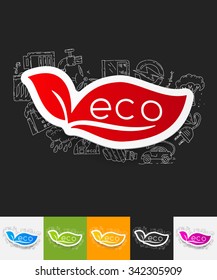 hand drawn simple elements with eco sign leaf paper sticker shadow