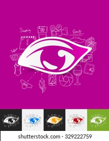 hand drawn simple elements with eye paper sticker shadow