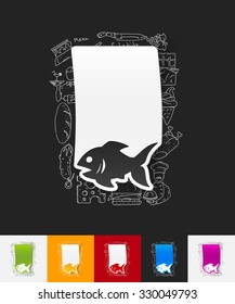 hand drawn simple elements with fish paper sticker shadow