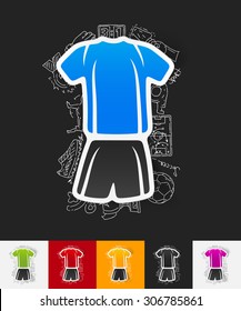 hand drawn simple elements with football clothing paper sticker shadow