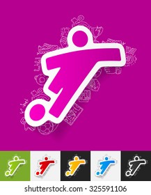 hand drawn simple elements with football player paper sticker shadow