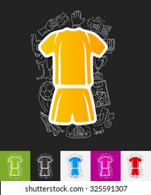 hand drawn simple elements with football clothing paper sticker shadow