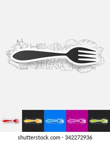 hand drawn simple elements with fork paper sticker shadow