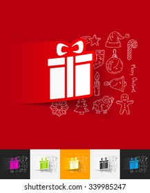 hand drawn simple elements with gift box paper sticker shadow