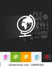 hand drawn simple elements with globe paper sticker shadow