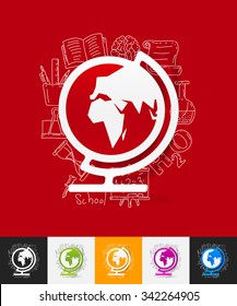 hand drawn simple elements with globe paper sticker shadow